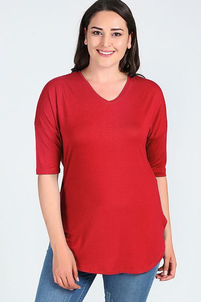 Curvy Trend Plus Size Side Slit Half Sleeve Blouse
