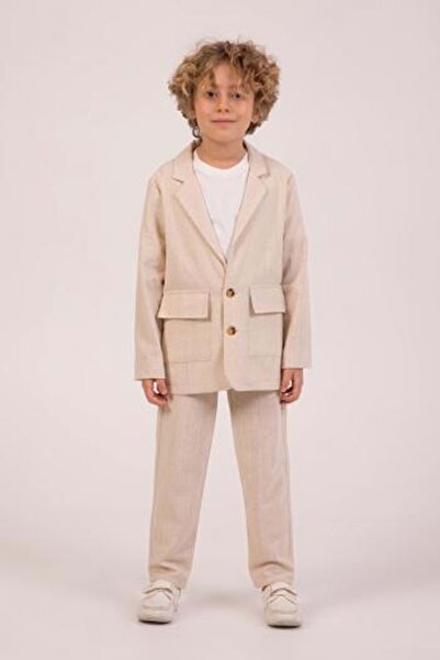 wakawakakidsstore Λινό μπουφάν παντελόνι Inner Bady Boy's 3-Pece Suit - Μπεζ