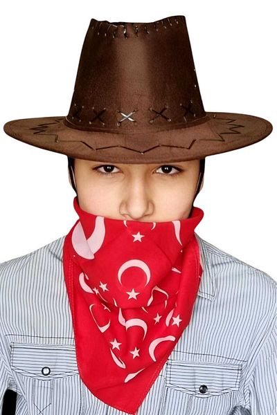 Mood Agenda Детска унисекс каубойска шапка с бандана от набук (8-14 години)