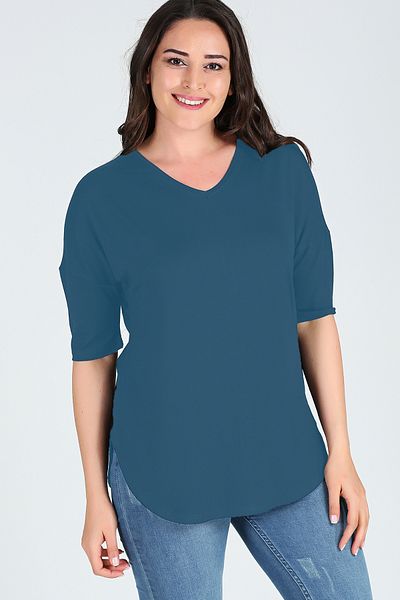 Curvy Trend Plus Size Side Slit Half Sleeve Blouse