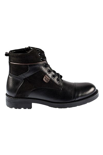 Fosco 9513 Lace-Up Black Genuine Leather Rubber Sole Warm Lining Men's Boots