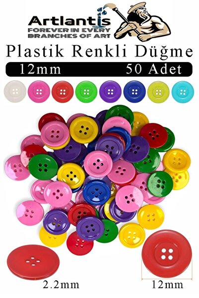 Artlantis Renkli Düğme Plastik 1.2 cm 50 li 1 Paket 12 mm Plastik Renkli Düğm...