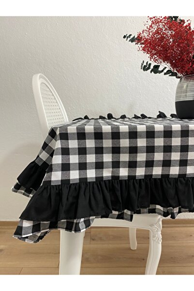 LILYUM Double Ruffled Gingham Patterned Tablecloth