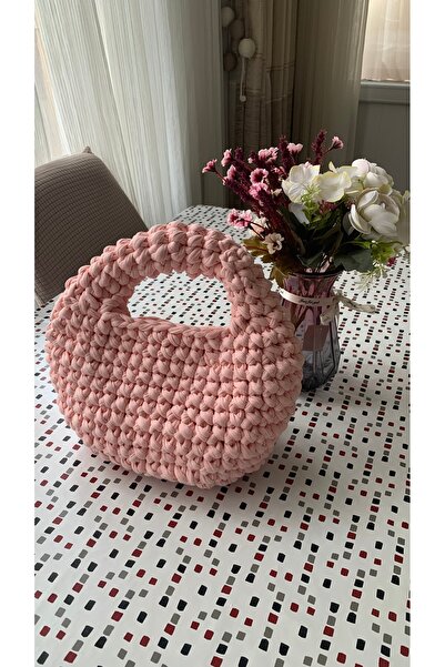 ilmek design Örgü Baget El Çantası / Toz Pembe