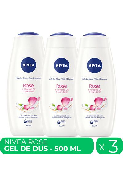 NIVEA Rose, Moisturizing Shower Gel, 3 Pcs X 500 ml