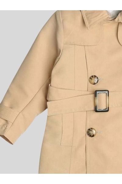 wakawakakidsstore Front Buttoned Girl's Trench Jeans - Beige