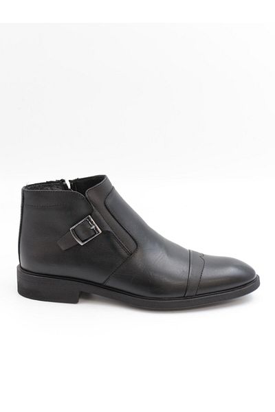 Nesil Shoes Thrtrk 2301-2 Μαύρες ανδρικές μπότες από γνήσιο δέρμα από καουτσούκ