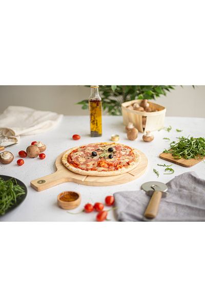 LİVOO Livoo MES138 set farfurie și cuțite din lemn pentru pizza