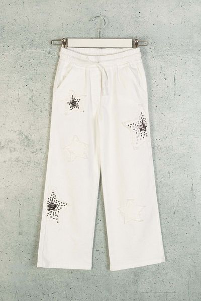 wakawakakidsstore Blugi pentru fete cu paiete brodate cu stea - alb