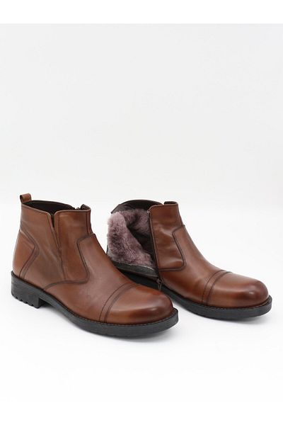 Fosco 4569 Tan Genuine Leather Rubber Sole Fur Men's Boots