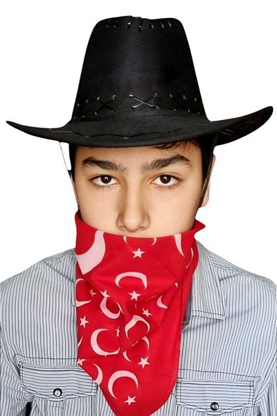 Mood Agenda Детска унисекс каубойска шапка с бандана от набук (8-14 години)