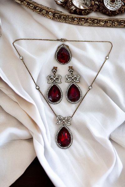 FAYRA ACCESSORIES Zircon Stone Bow Figured Big Water Drop Earrings Necklace and Adjustable Ring Set