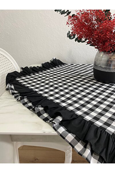LILYUM Double Ruffled Gingham Patterned Tablecloth