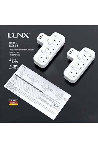 Denx شريط طاقة حائطي بثلاثة منافذ ثلاثية