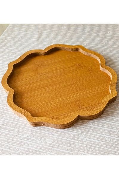 TARIK HOME 24 Cm Butterfly Patterned Bamboo Stand - Oil Pot and Vinegar Base, Presentation Plate