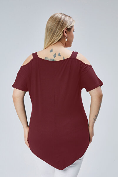 Curvy Trend Plus Size Neckline Stripe Shoulder Low-Cut Triangle Hem Blouse