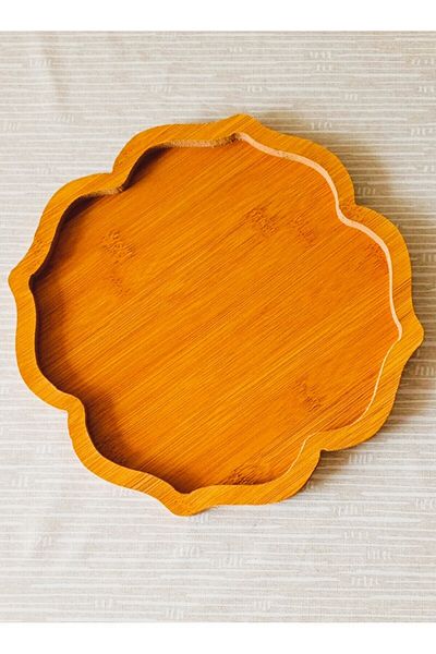 TARIK HOME 24 Cm Butterfly Patterned Bamboo Stand - Oil Pot and Vinegar Base, Presentation Plate
