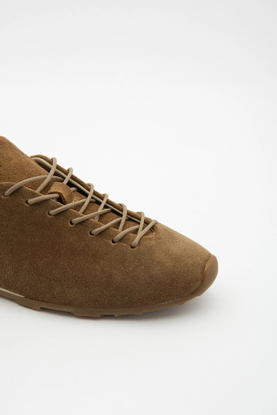 SAYL Bej Hakiki Deri Süet Bağcıklı Kadın Sneaker Günlük Spor Ayakkabı