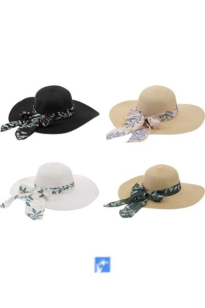Kardelen Butik Denizli Wide Brim Luxury Straw Hat for Women (57-58 cm) (Contraction Rope Available Inside) (Diameter: 43cm)