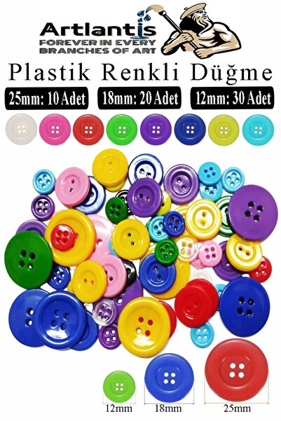 Artlantis Plastik Renkli Düğme Seti 60 lı 1 Paket Plastik Renkli Düğme Dikiş ...