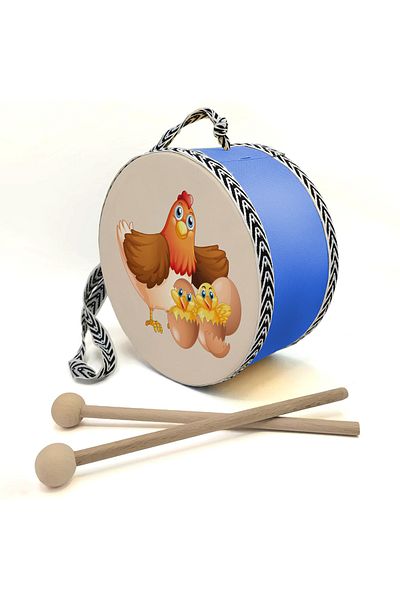 BAKSEPETE Chicken Family Printed Leather Toy Children's Drum Blue (2-5 Years Old)