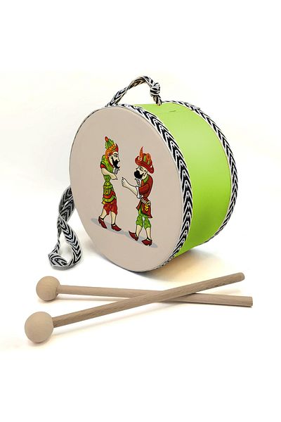 BAKSEPETE Karagöz Hacivat Printed Leather Toy Children's Drum Green (2-5 Years)