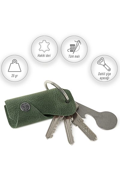 Trusador Unisex Ibiza Green Genuine Leather Keychain and Bottle Opener
