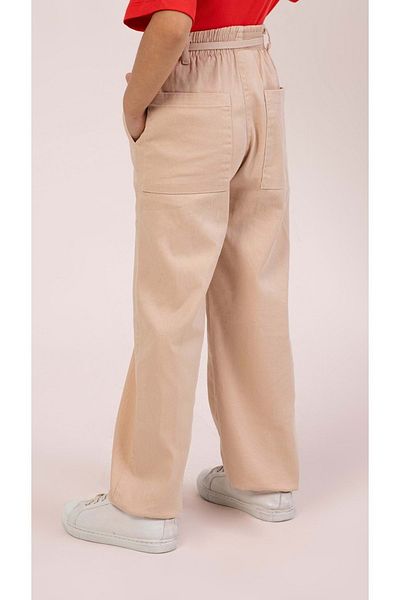 wakawakakidsstore Pantaloni de fetiță din Gabardină cu aplicații florale și detaliu din dantelă cu talie elastică