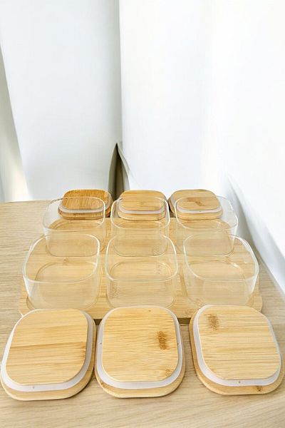 Mirilliahome 6-Piece Vacuum Lid Glass Breakfast Set – Storage Container with Bamboo Lid & Bamboo Tray