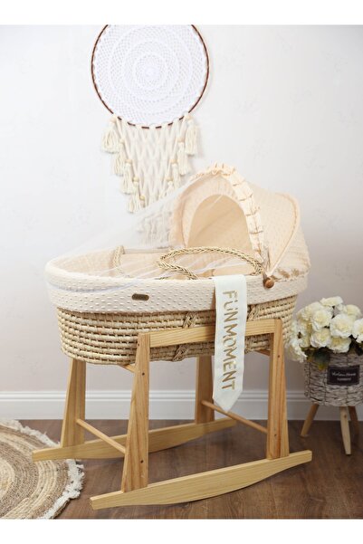 squar eofjoy Moses Basket Portable Baby Bed with Durable Rocking Stand (Beige)