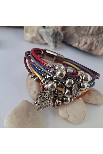 azra takı tasarım Women's Leather Colored, Leaf, Wing, Triangle Figured Ceramic Bracelet