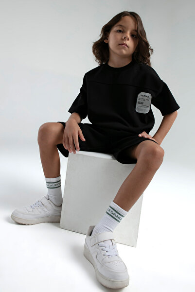 QKK Хлопчачий бавовняний трикотажний костюм з велосипедним коміром і бермудами