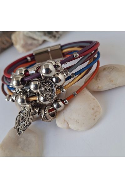 azra takı tasarım Women's Leather Colored, Leaf, Wing, Triangle Figured Ceramic Bracelet