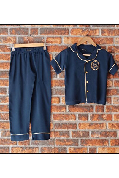 ADEREN KİDS SÜNNET PİJAMASI YAZLIK KISA KOLLU PAMUK KİŞİYE ÖZEL İSİM BASKILI LACİVERT GOLD