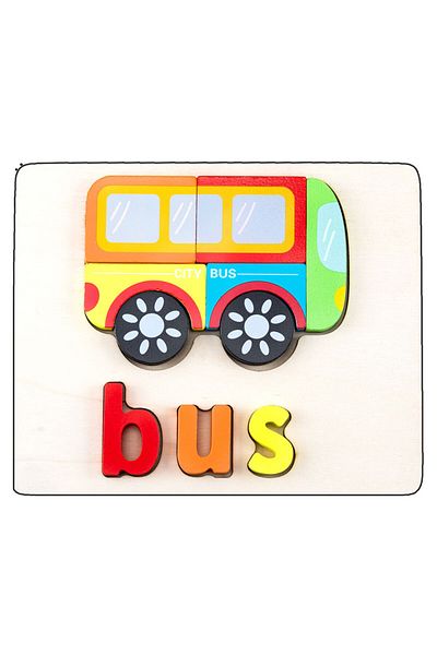 Generic 3d educational wooden toy in the shape of a bus kt-042