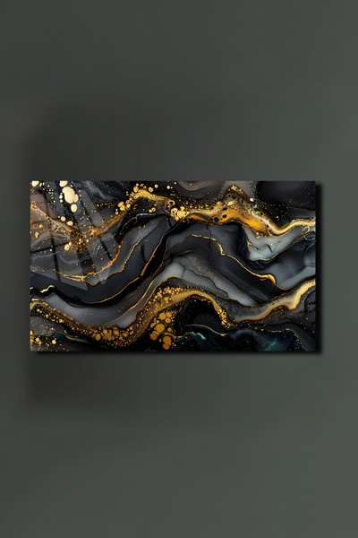 glassartdesign Μαύρο χρυσό μαρμάρινο μοτίβο γυάλινος πίνακας Μοντέρνος πίνακα...