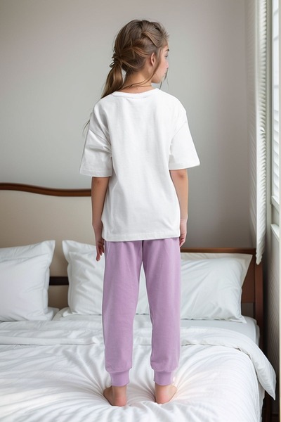 U.S. Polo Assn. Kız Çocuk %100 Pamuklu Kısa Kol Manşetli Paça Pijama Takım