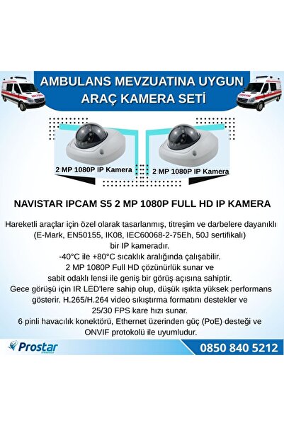 Navistar Ambulans Mevzuatına Uygun 2 Kameralı 8 Kanal Mobil NVR 1 TB 7 inç Monitörlü Tak Kullan Set