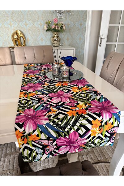 Ayd Home Kelebekli Runner 1 Ad Dikdörtgen Sofra Sunum Mutfak Örtü Renkli Kare...