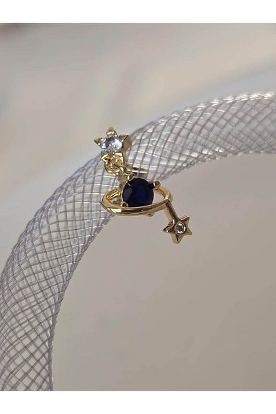Eva Takı Store Galaxy Planet Saturn Star Model Piercing Tragus Helix Gold Color Earrings