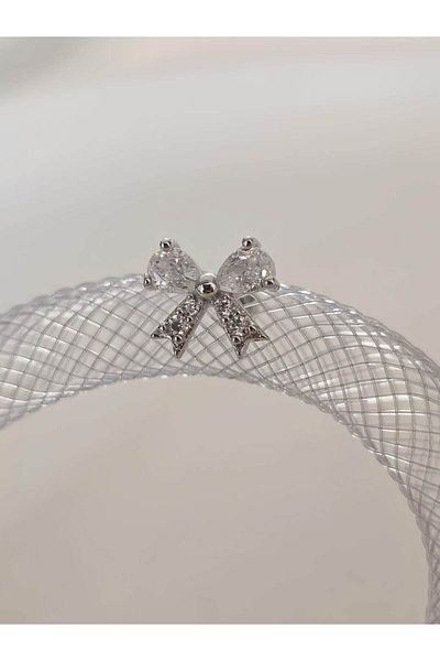 Eva Takı Store Bow Ribbon Model Cartilage Piercing Tragus Helix Silver Silver Color Earrings