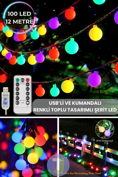Technojet 100 Top Ledli Usbli Kumandalı 8 Modlu Led Işık Parti Süsleme Organizasyon RGB Çok Renkli Işık