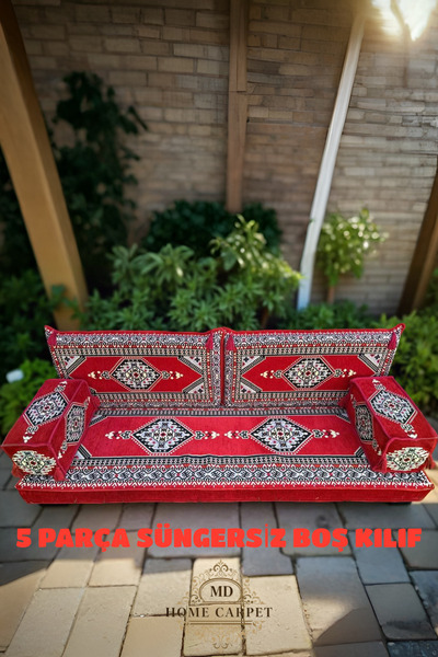 mdhomecarpet Anadolu Desenli Şark Köşesi Yer Minderi Takımı –Süngersiz Kılıf ...