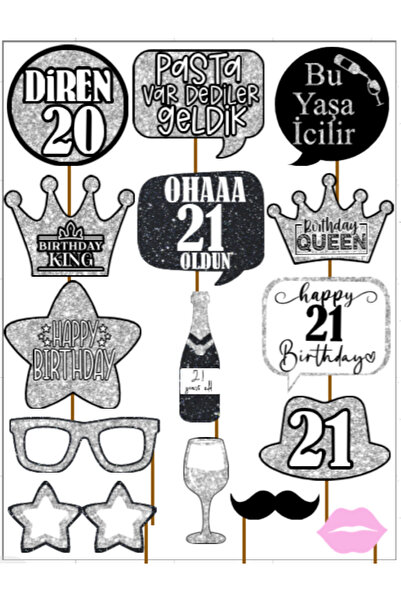 Hiras Dizayn 21 de ani Femei Bărbați 15 bucăți Sloganuri strălucitoare argint...