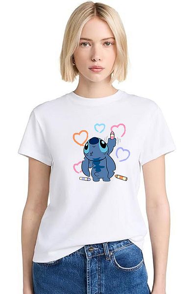 makiteks Tricou unisex oversize cu imprimeu Lilo Stitch alb/negru/gri