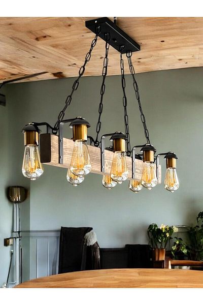 ONUR AVİZE Retro Vintage Antique and Modern Circuit Wood 8-Piece Rustic Lighting Product