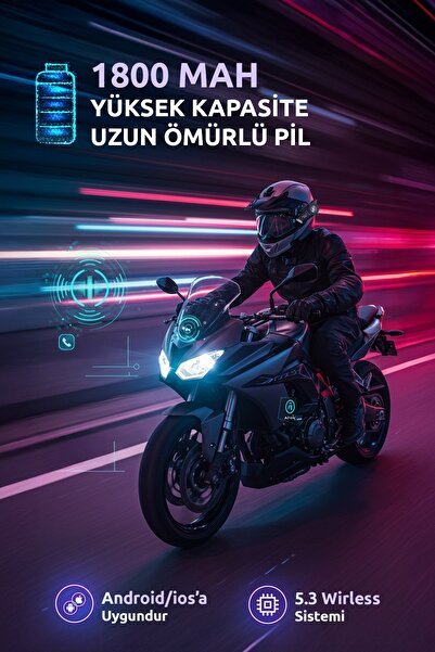 EN SİGA Mega Güçlü Batarya 1.800Mah Kurye Motorcu İntercoom Kask Kulaklık Moto Kulaklık