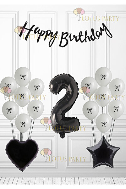 LOTUS PARTY بالون أبيض مع شريط أسود، رقم أسود، قلب أسود، نجمة سوداء، نقل عيد ...