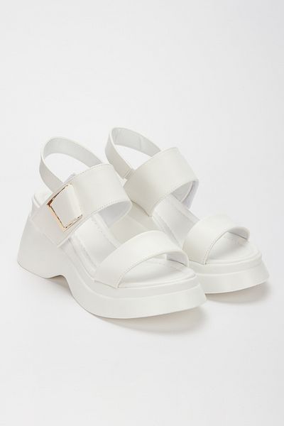 Miss Mitto Women's White Faux Leather Skintek Tape Detailed Velcro Padded Sole Stylish Summer Shoes
