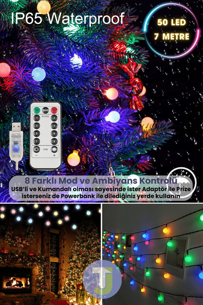 TechnoSmart 50 Ledli Usbli Kumandalı 8 Modlu 8 Metre Toplu Işık Parti Süsleme Organizasyon